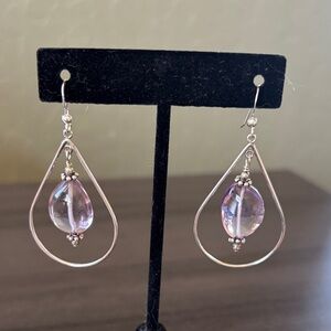 Polished Amethyst Stones‎ in Sterling Teardrop Hoop Earrings